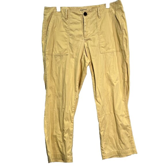 J. Jill Stretch Capri Pants Womens Sz 10 Yellow Cargo Chino Crop Outdoor Hiking - Picture 1 of 9